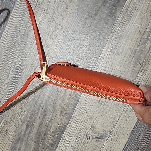 Unica! Firenze Orange Leather Cell Phone Crossbody - Picture 3 of 10